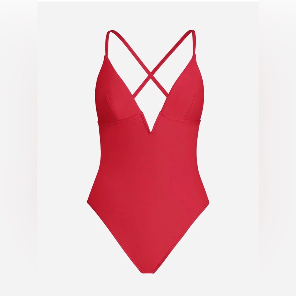 Cupshe Tomato Red V-Wire One-Piece Swimsuit Medium - Picture 5 of 12